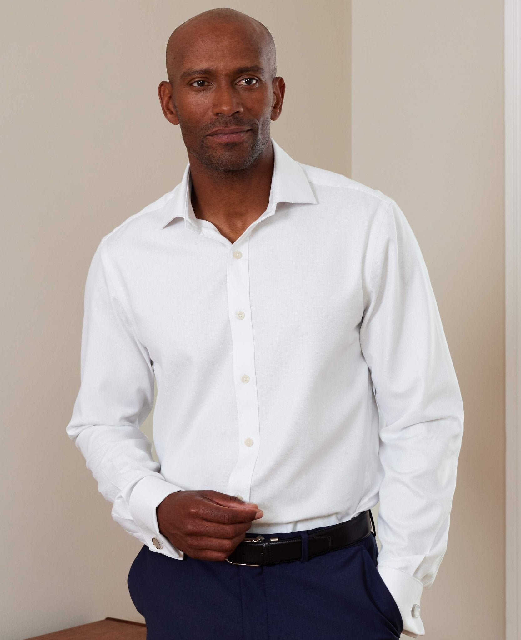 slim fit luxury cotton double cuff dress shirt Luxury Shirt' in Champagne with French Cuff - Slim Fit