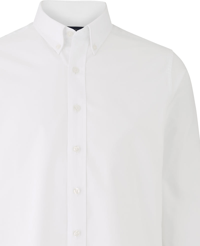 White Cotton Oxford Slim Fit Casual Shirt In Shorter Length - Chest Detail - 1389WHT