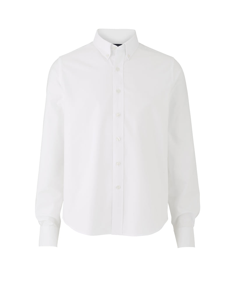 White Cotton Oxford Slim Fit Casual Shirt In Shorter Length - On Mannequin - 1389WHT