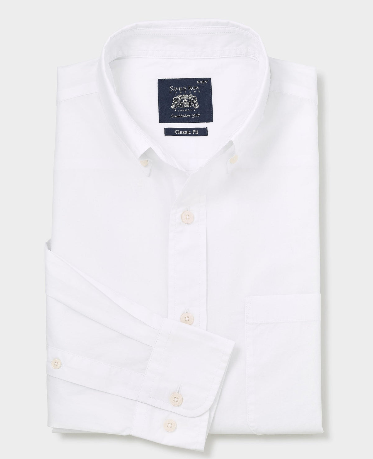 Men's White Cotton Poplin Classic Fit Button-Down Smart Casual Shirt folded shot