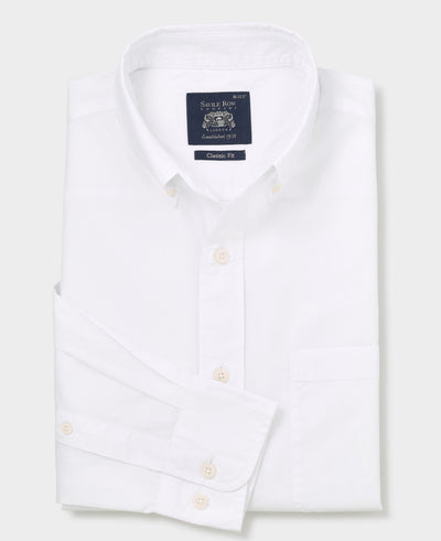 White Cotton Poplin Classic Fit Button-Down Smart Casual Shirt