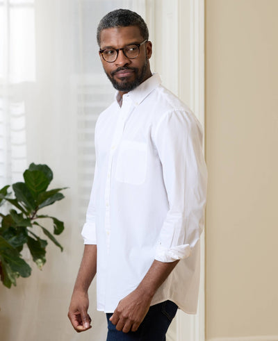White Cotton Poplin Classic Fit Button-Down Smart Casual Shirt