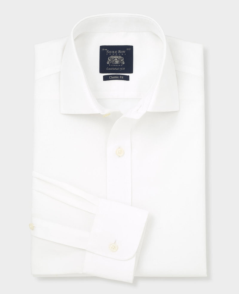 White Cotton Poplin Classic Fit Non-Iron Shirt - Single or Double Cuff