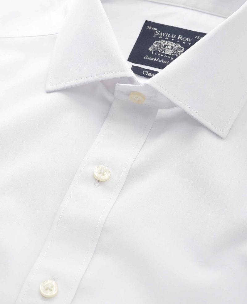 White Cotton Poplin Classic Fit Non-Iron Shirt - Single or Double Cuff