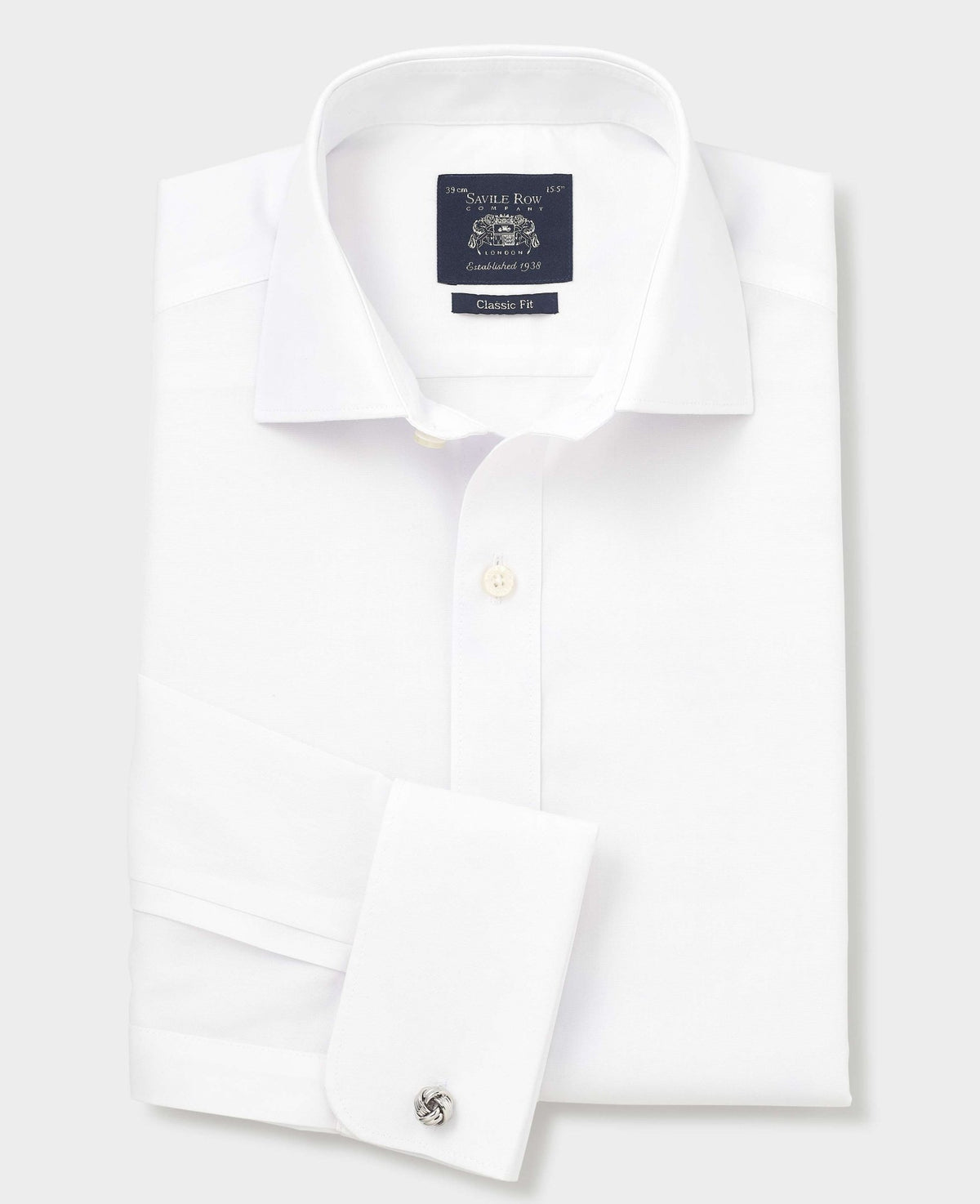 Men's White Cotton Poplin Classic Fit Non-Iron Shirt With Single or Double Cuffs folded