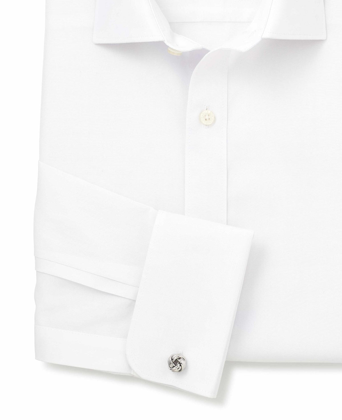 Men's White Cotton Poplin Classic Fit Non-Iron Shirt With Single or Double Cuffs sleeve detail