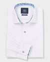 White Cotton Poplin Contrast Button Floral Trim Classic Fit Formal Shirt - Single Cuff