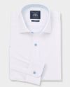 White Cotton Poplin Contrast Button Gingham Trim Slim Fit Formal Shirt - Single Cuff