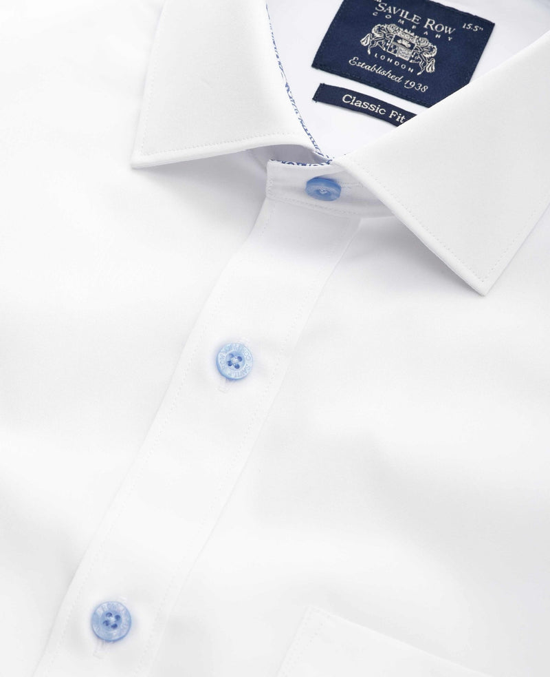 White Cotton Poplin Contrast Button Paisley Trim Classic Fit Formal Shirt - Single Cuff