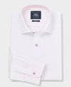 White Cotton Poplin Contrast Button Pink Gingham Trim Slim Fit Formal Shirt - Single Cuff