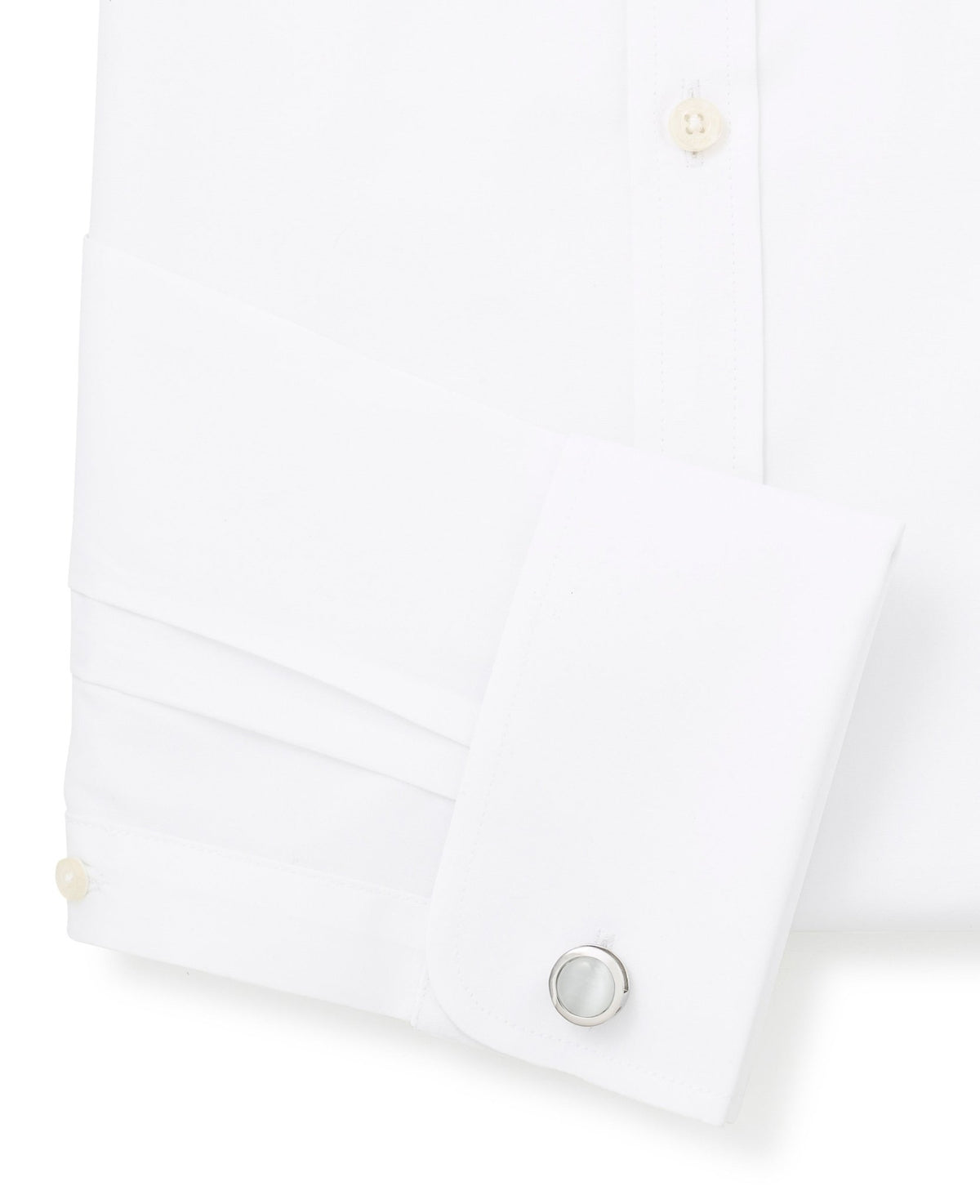 White Cotton Poplin Extra Slim Pin Collar Shirt - Double Cuff - Cuff Detail - 1382WHT