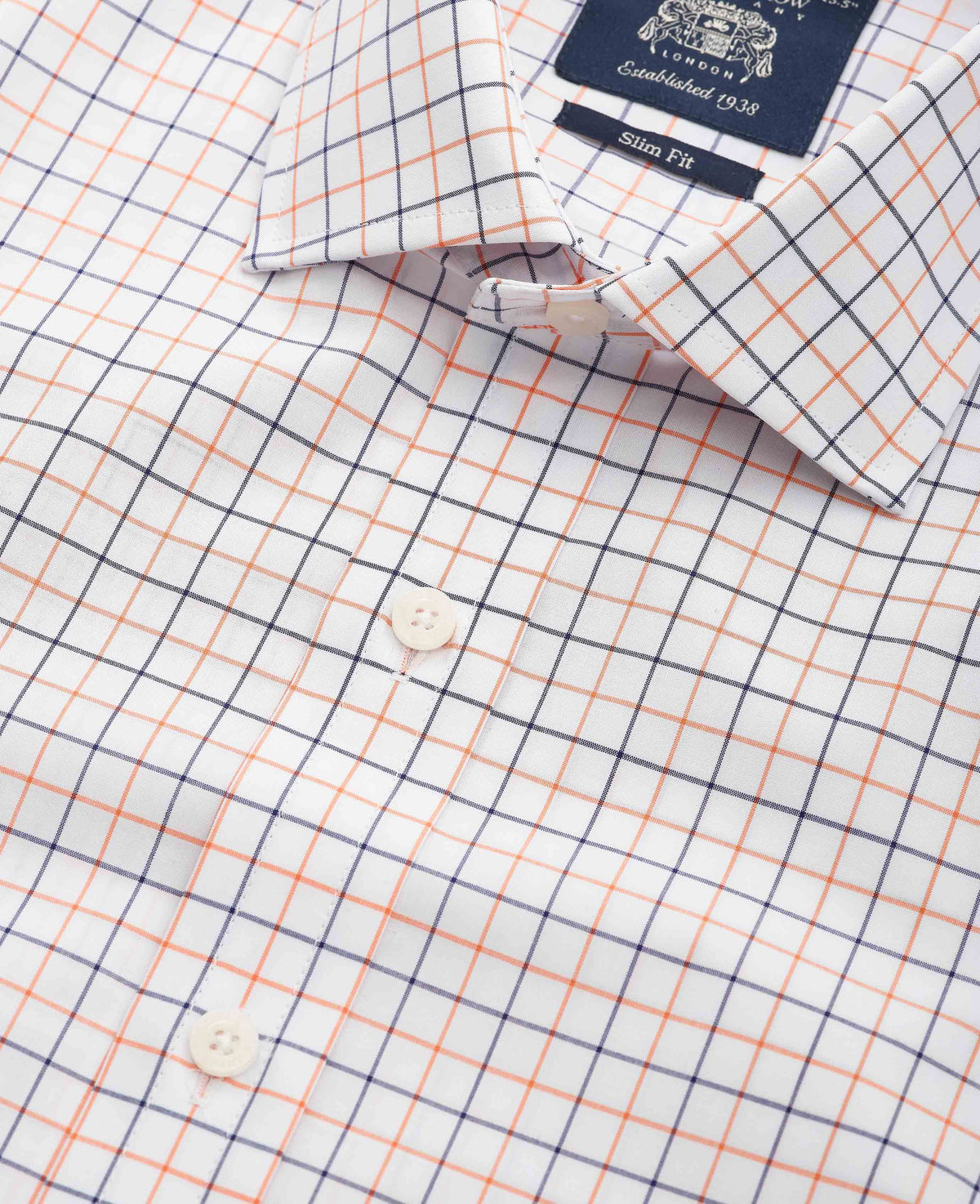 Men's White Cotton Poplin Slim Fit Check Formal Shirt With Single Cuff collar detail