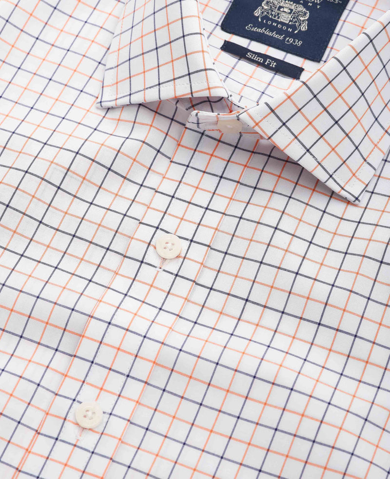 White Cotton Poplin Slim Fit Check Formal Shirt - Single Cuff