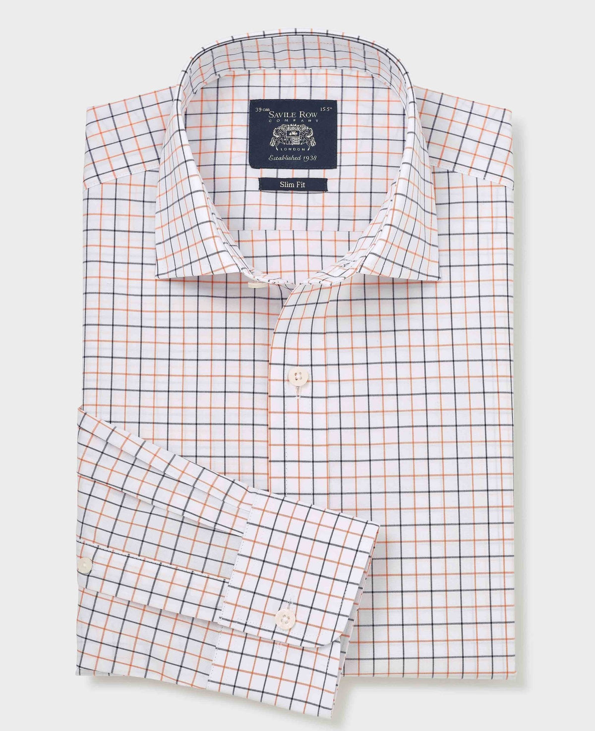 Men's White Cotton Poplin Slim Fit Check Formal Shirt With Single Cuff folded shot