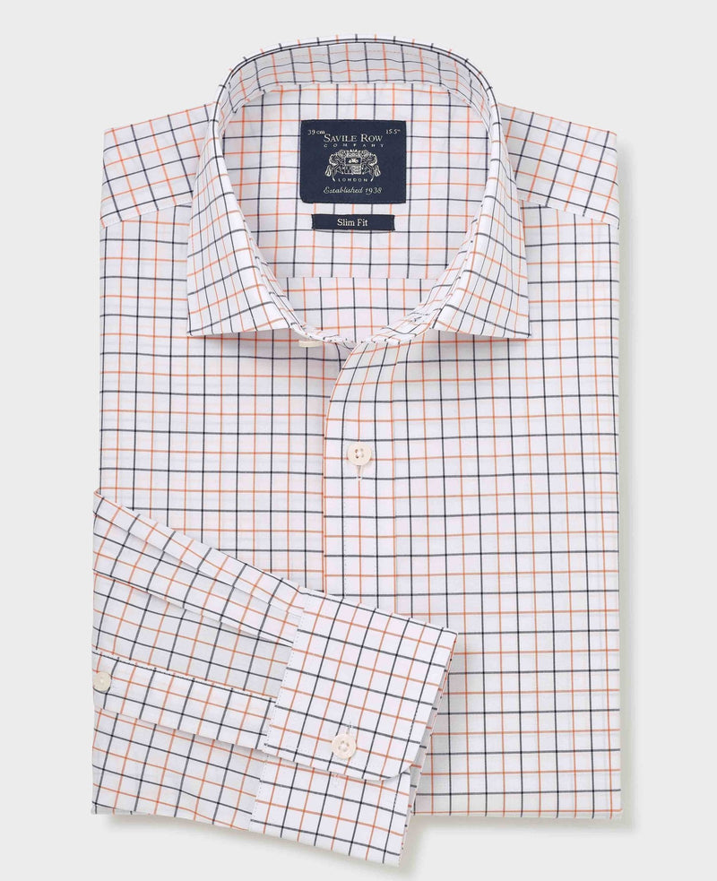 White Cotton Poplin Slim Fit Check Formal Shirt - Single Cuff