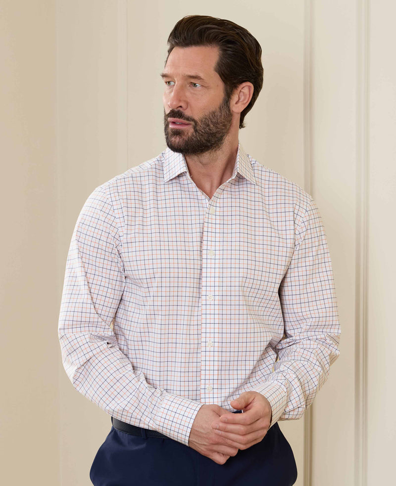 White Cotton Poplin Slim Fit Check Formal Shirt - Single Cuff