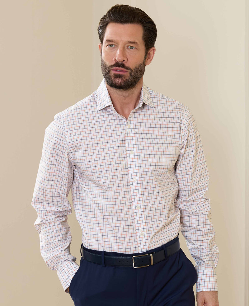 White Cotton Poplin Slim Fit Check Formal Shirt - Single Cuff