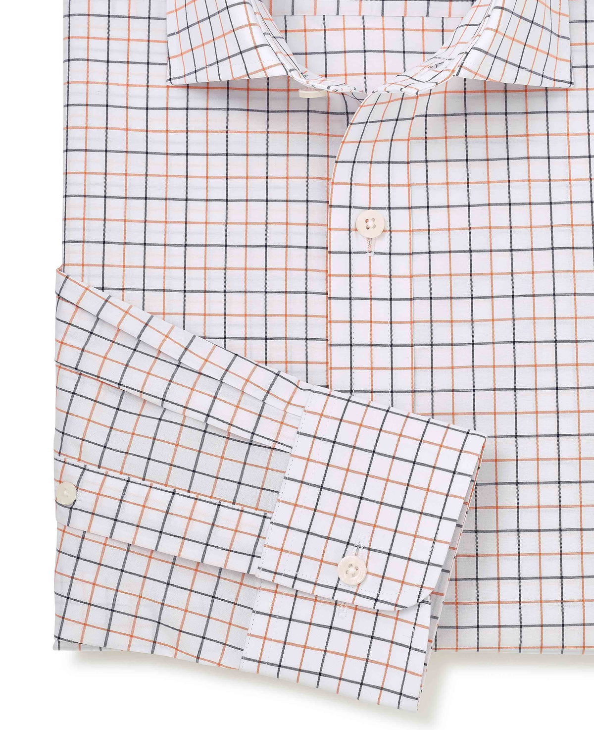 Men's White Cotton Poplin Slim Fit Check Formal Shirt With Single Cuff sleeve detail