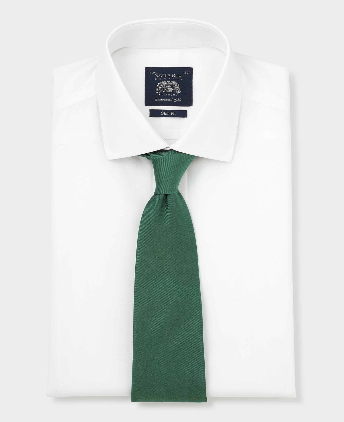 Men's White Cotton Poplin Slim Fit Non-Iron Shirt With Double Cuffs folded with tie
