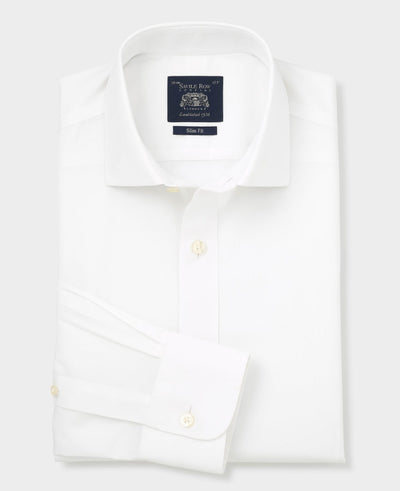 White Cotton Poplin Slim Fit Non-Iron Shirt - Single or Double Cuff