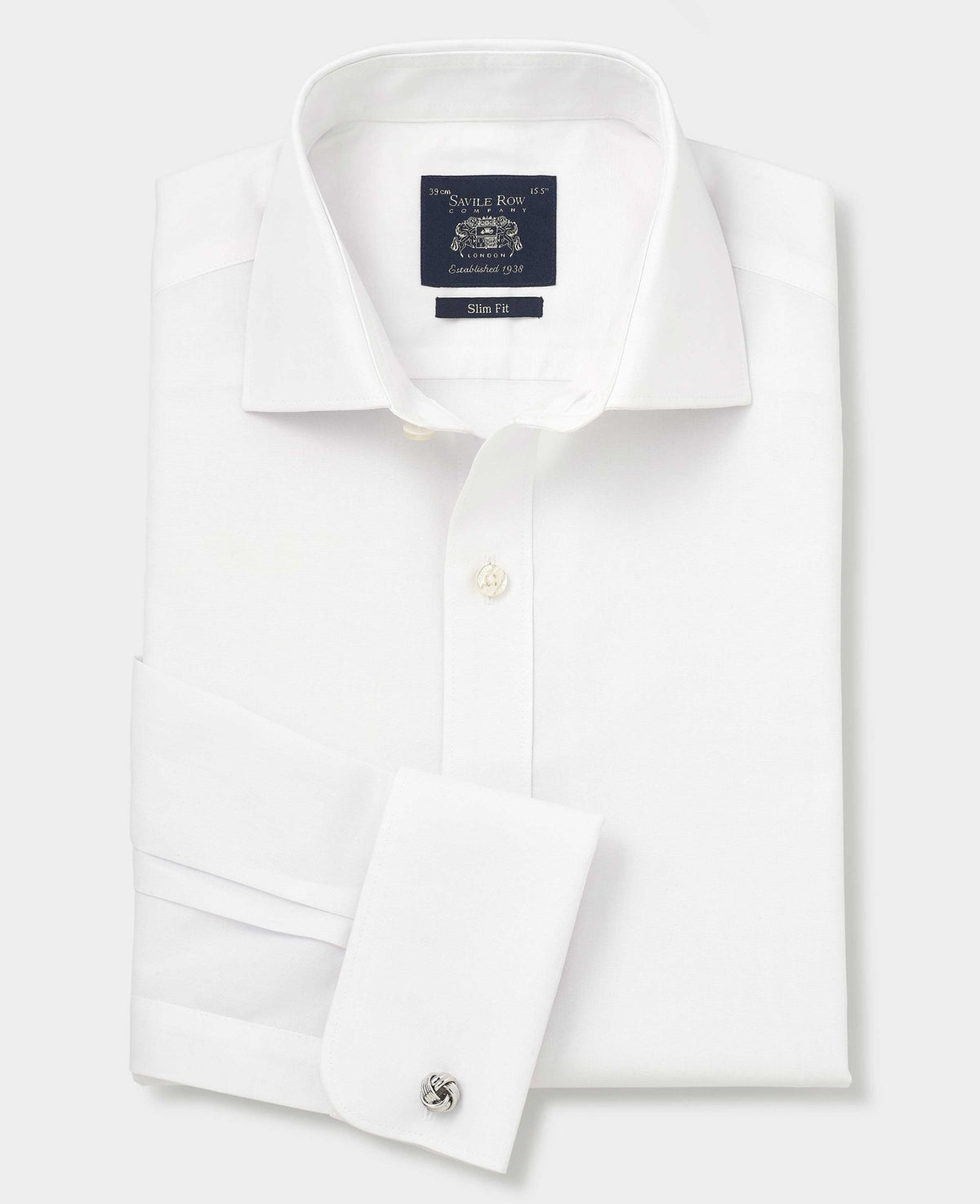 Men's White Cotton Poplin Slim Fit Non-Iron Shirt With Double Cuffs folded