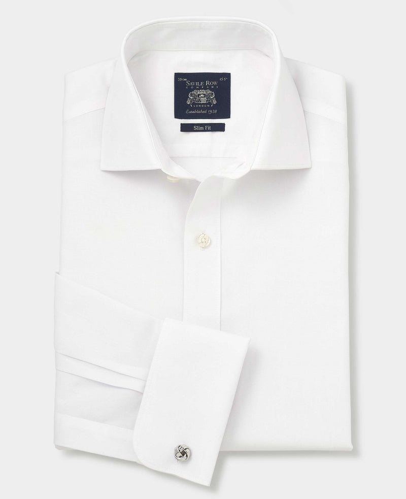 White Cotton Poplin Slim Fit Non-Iron Shirt - Single or Double Cuff