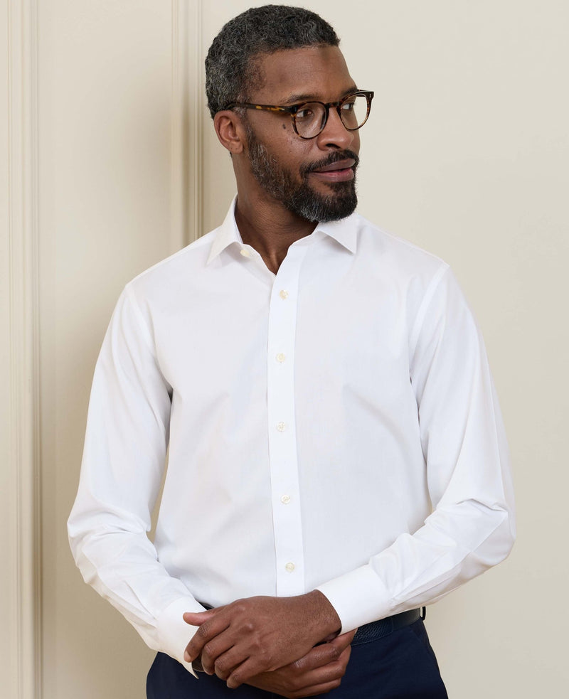 White Cotton Poplin Slim Fit Non-Iron Shirt - Single or Double Cuff