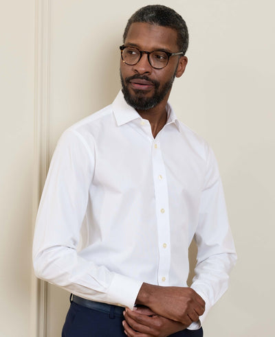 White Cotton Poplin Slim Fit Non-Iron Shirt - Single or Double Cuff