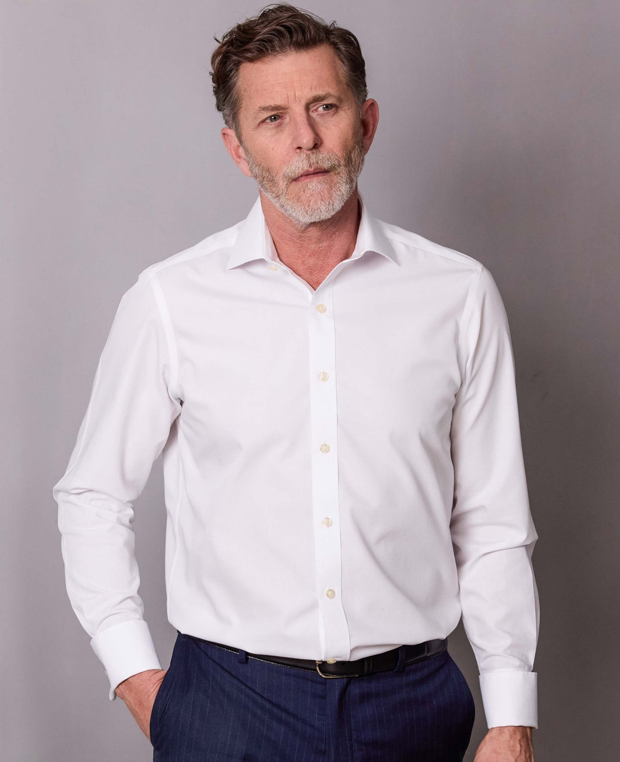 White Cotton Poplin Slim Fit Non-Iron Shirt