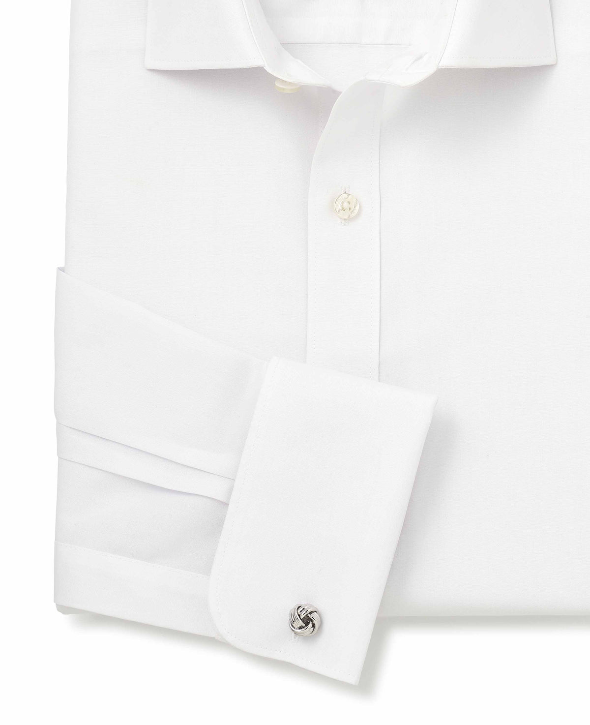 Men's White Cotton Poplin Slim Fit Non-Iron Shirt With Double Cuffs sleeve detail