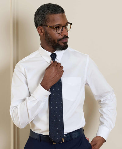 White Cotton Poplin Tab Collar Classic Fit Formal Shirt - Single Cuff