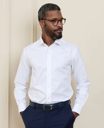 White Cotton Twill Slim Fit Non-Iron Shirt - Single Cuff