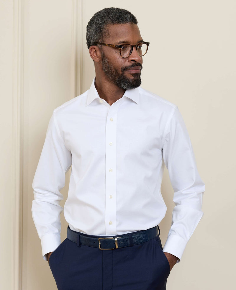 White Cotton Twill Slim Fit Non-Iron Shirt - Single Cuff