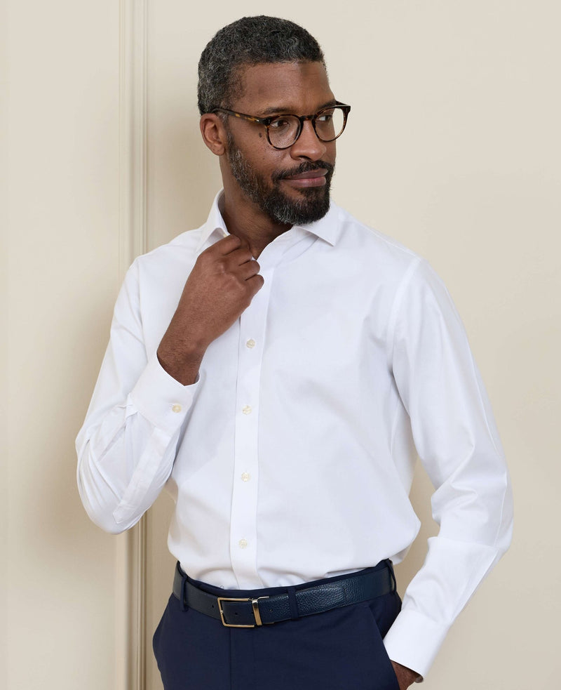 White Cotton Twill Slim Fit Non-Iron Shirt - Single Cuff