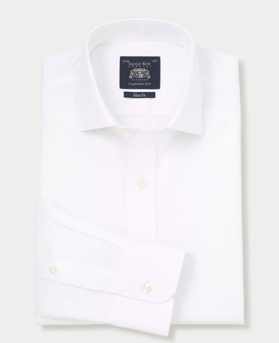 White Cotton Twill Slim Fit Non-Iron Shirt - Single Cuff