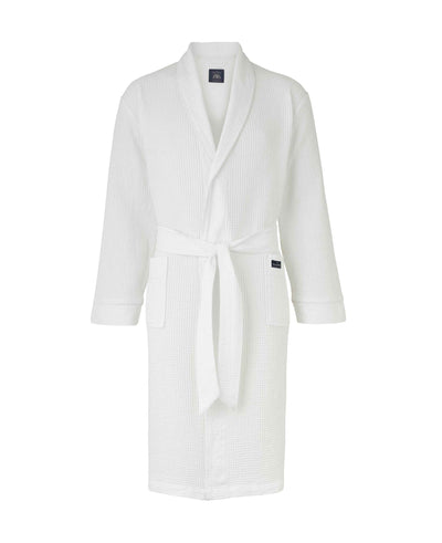 White Cotton Waffle Dressing Gown  - MDG979WHT