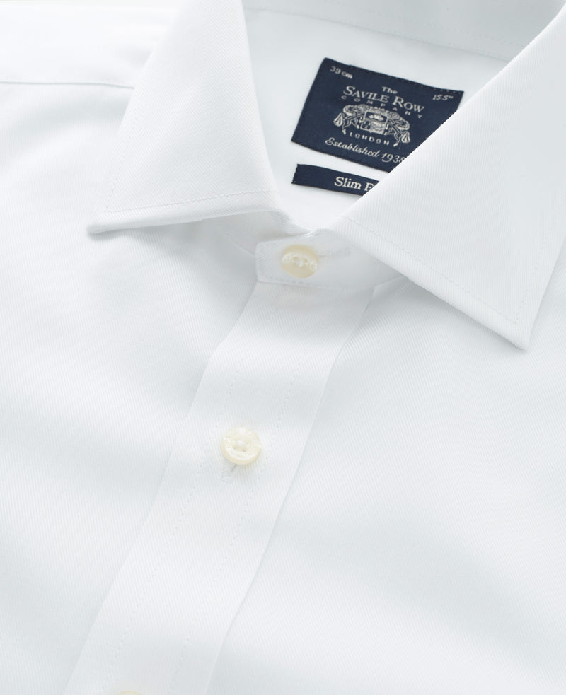 White Fine Twill Slim Fit Formal Shirt - Double Cuff - Collar Detail - 1375WHT