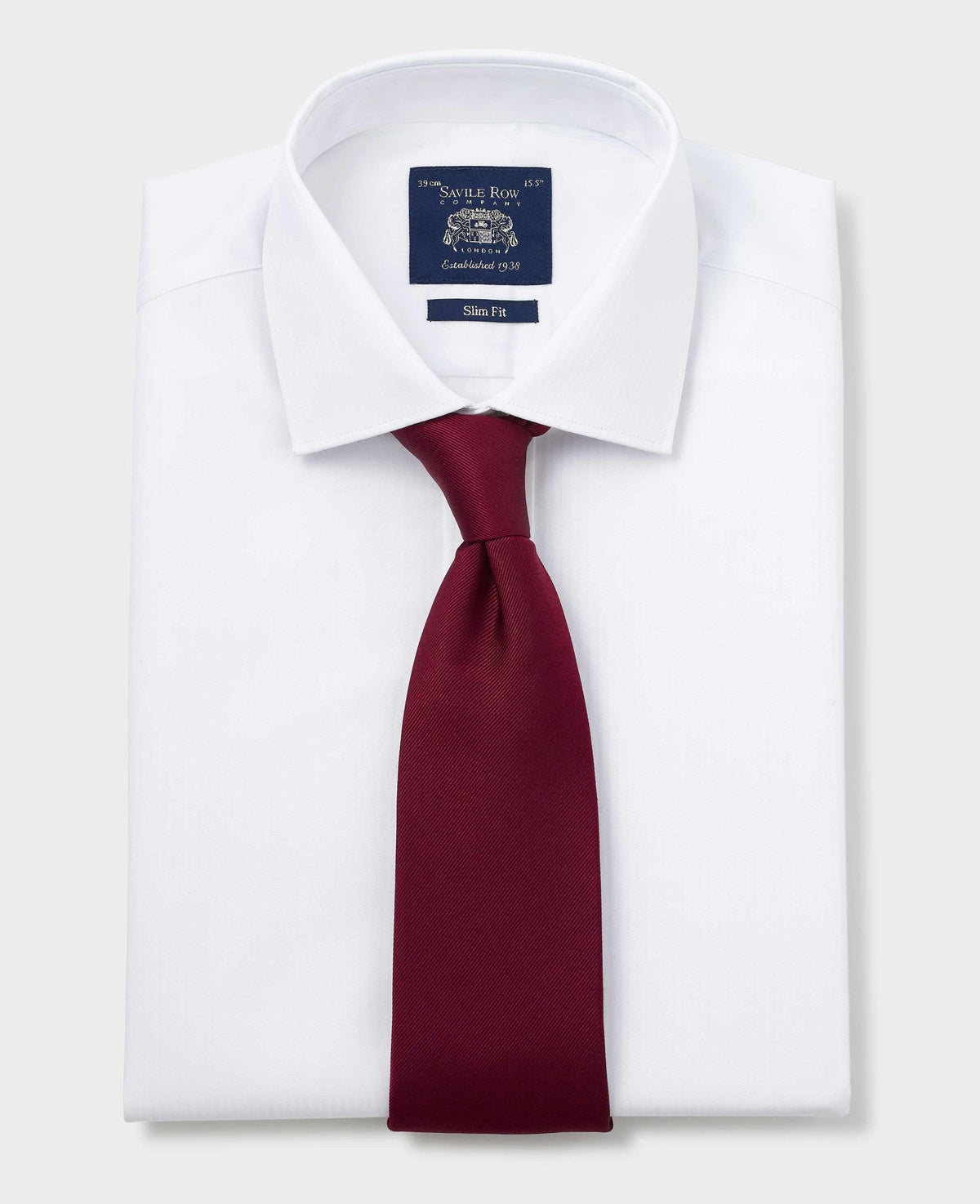 Men's White Herringbone Cotton Slim Fit Formal Shirt With Single Cuffs folded with tie