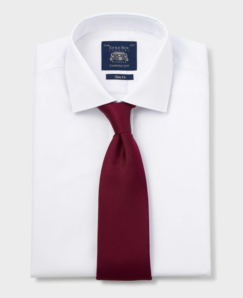 White Herringbone Cotton Slim Fit Formal Shirt - Single Cuff