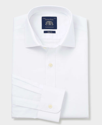 White Herringbone Cotton Slim Fit Formal Shirt - Single Cuff