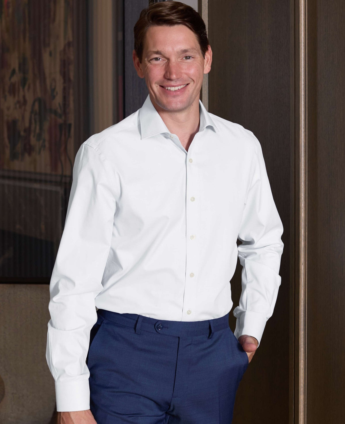 White Fine Herringbone Cotton Slim Fit Formal Shirt - Single Cuff