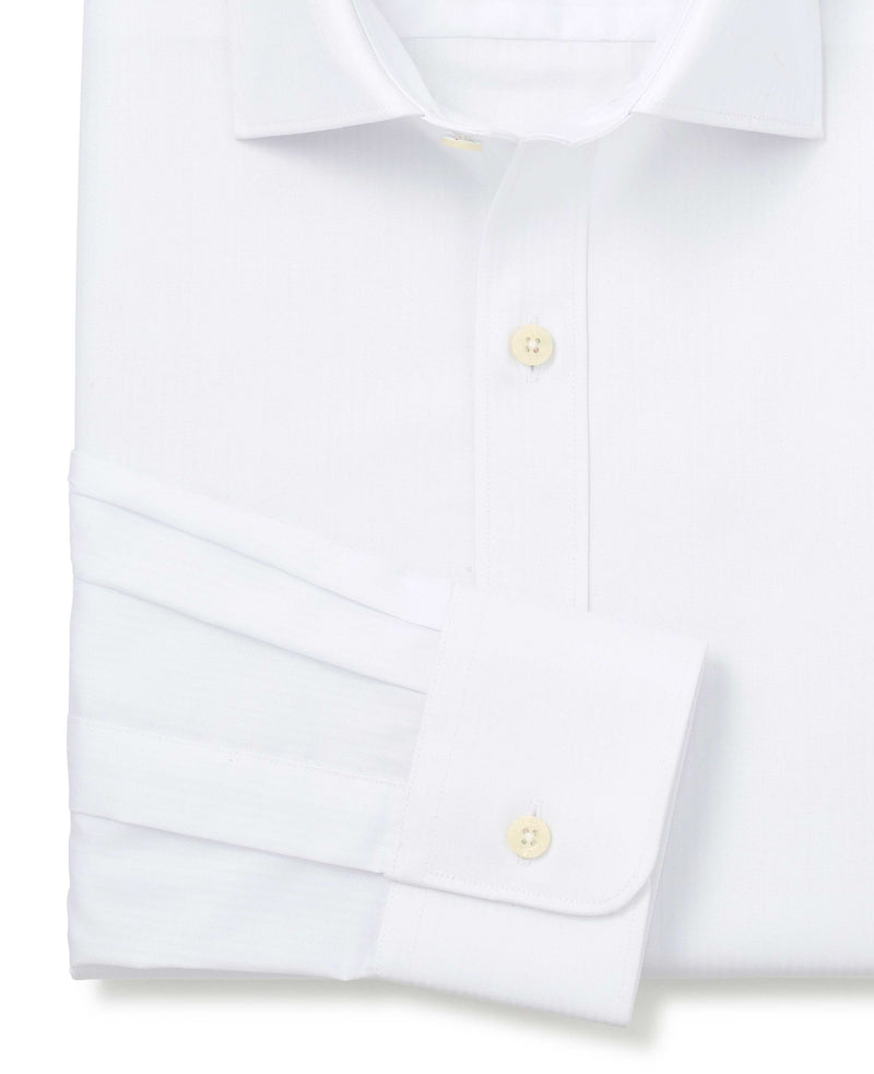 White Herringbone Cotton Slim Fit Formal Shirt - Single Cuff