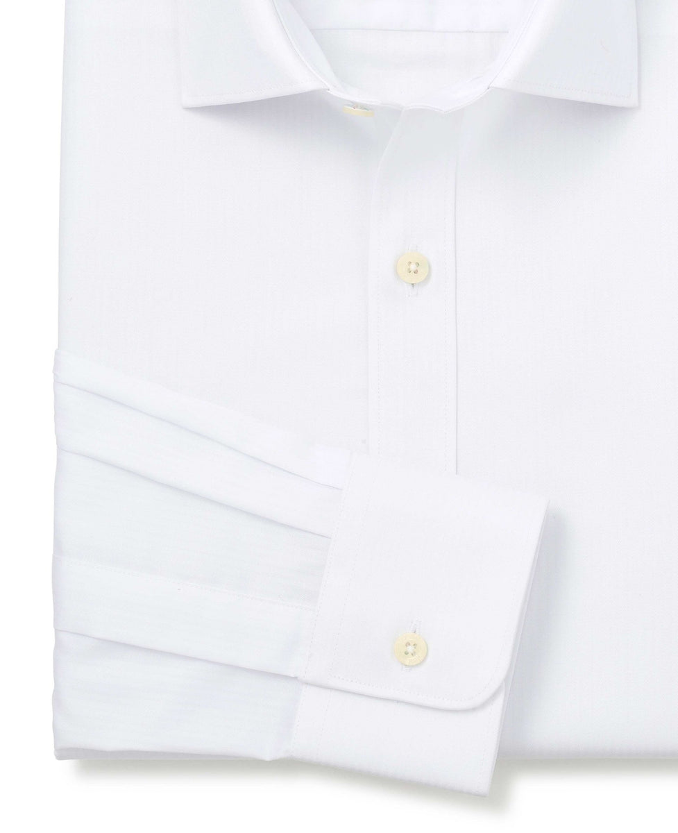 Men's White Herringbone Cotton Slim Fit Formal Shirt With Single Cuffs ...