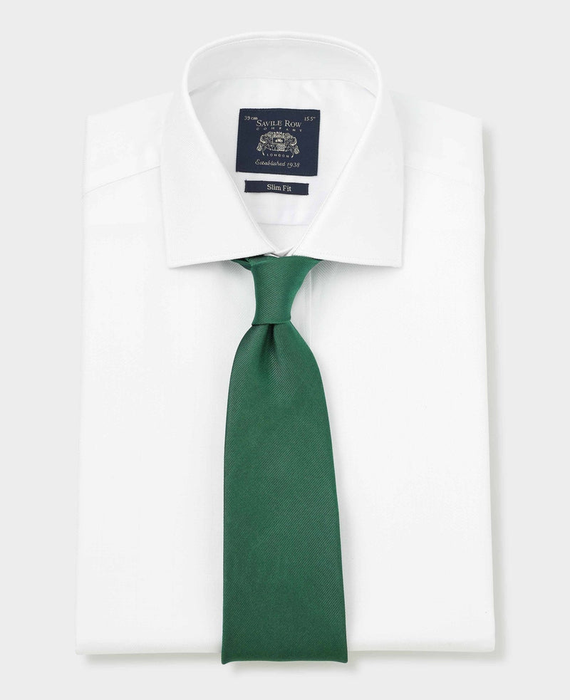White Herringbone Cotton Slim Fit Formal Shirt - Single Cuff