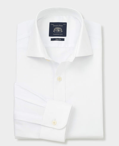 White Herringbone Cotton Slim Fit Formal Shirt - Single Cuff