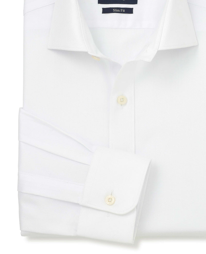 White Herringbone Cotton Slim Fit Formal Shirt - Single Cuff