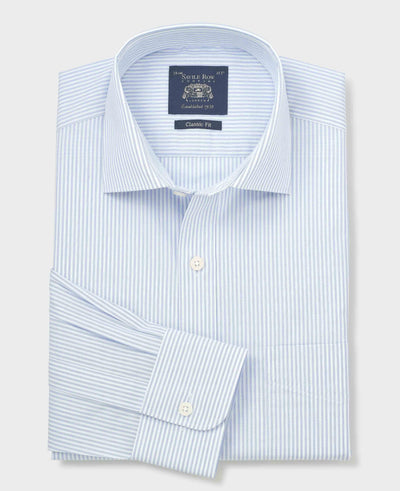 White Light Blue Cotton Poplin Classic Fit Stripe Formal Shirt - Single Cuff