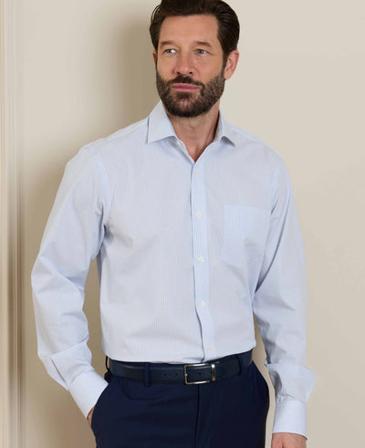 White Light Blue Cotton Poplin Classic Fit Stripe Formal Shirt - Single Cuff