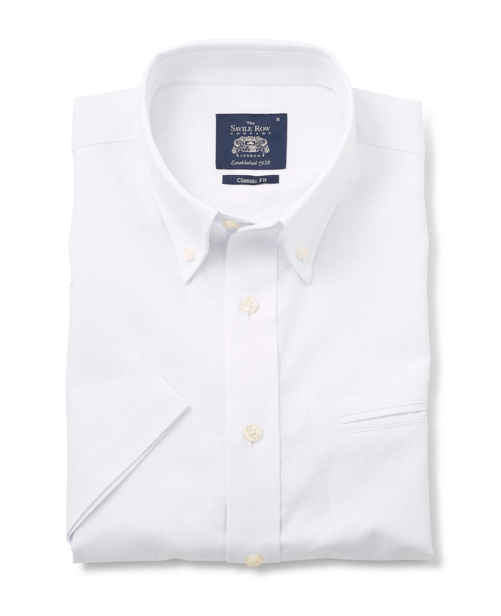 Men's White Short Sleeve Linen Blend Casual Shirt – Savile Row Company