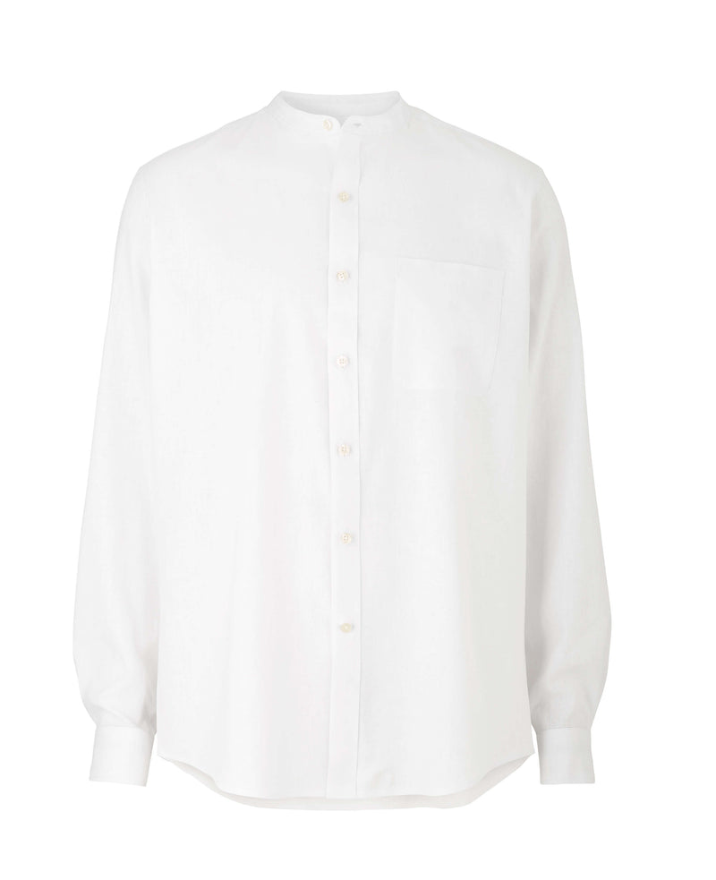 White Linen/Cotton Blend Grandad Collar Shirt - On Mannequin - 1390WHT